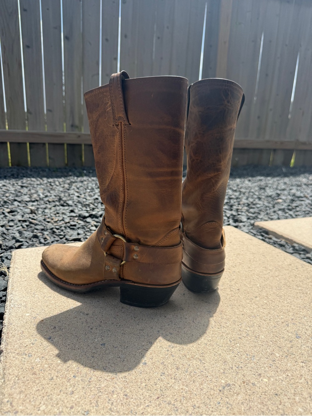 Frye 12r Brown Leather Harness Cowboy Boots - Picture 7 of 9